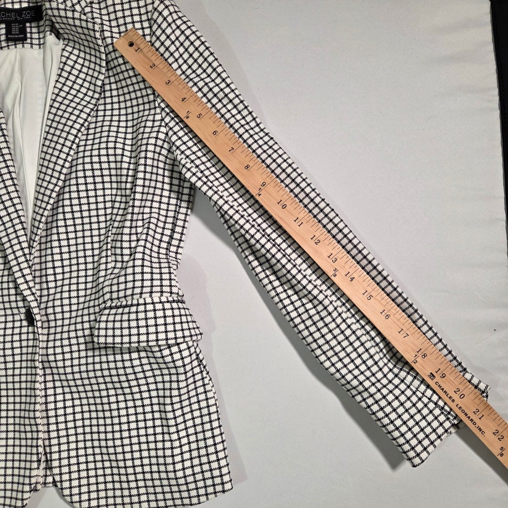 Rachel Zoe Blazer Jacket Womens XS White Black Check Single Breasted Polyester - Picture 7 of 13